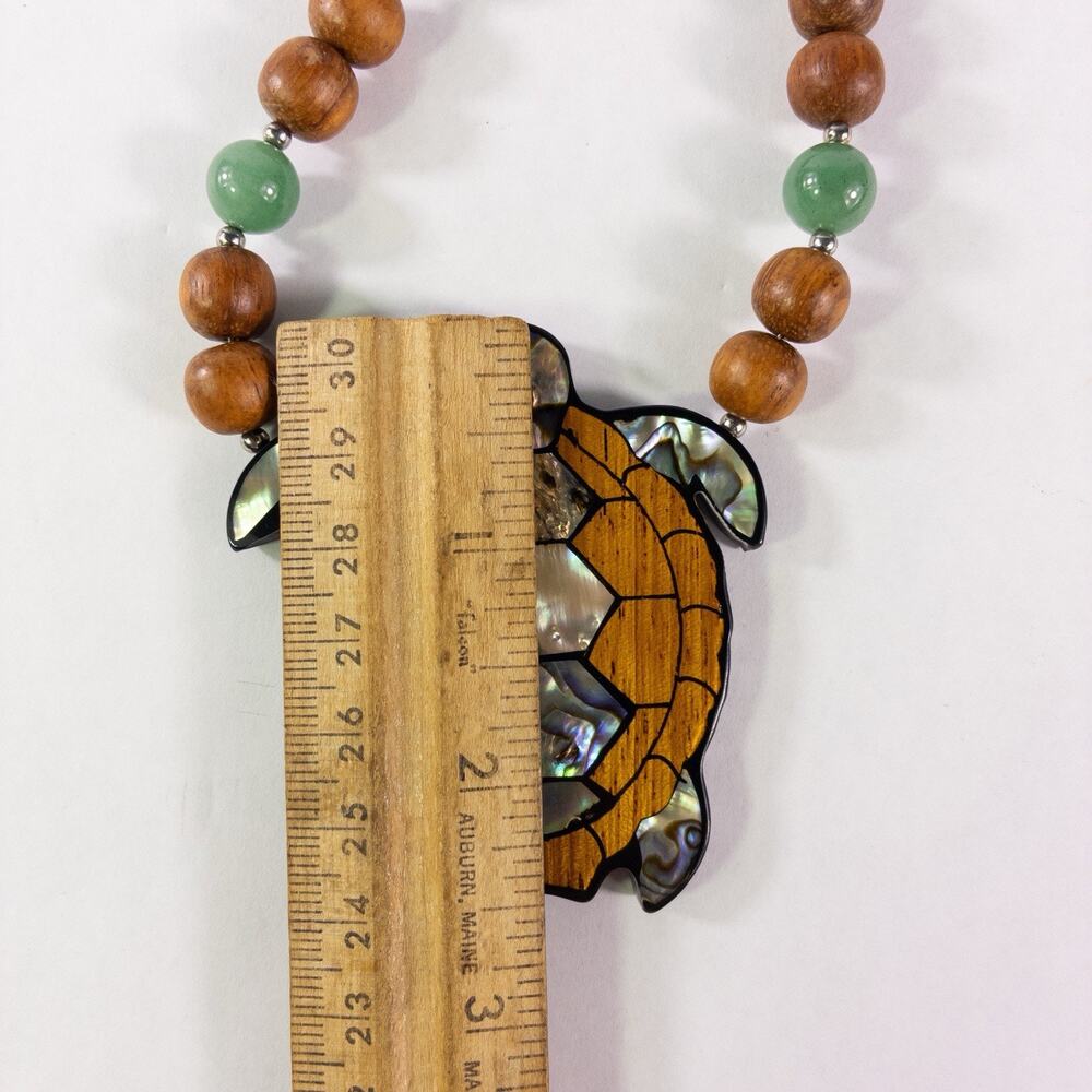 Lee Sands Turtle Necklace Abalone Inlay Bayong Wood Jade Beads 22" w/ Box - Picture 5 of 10